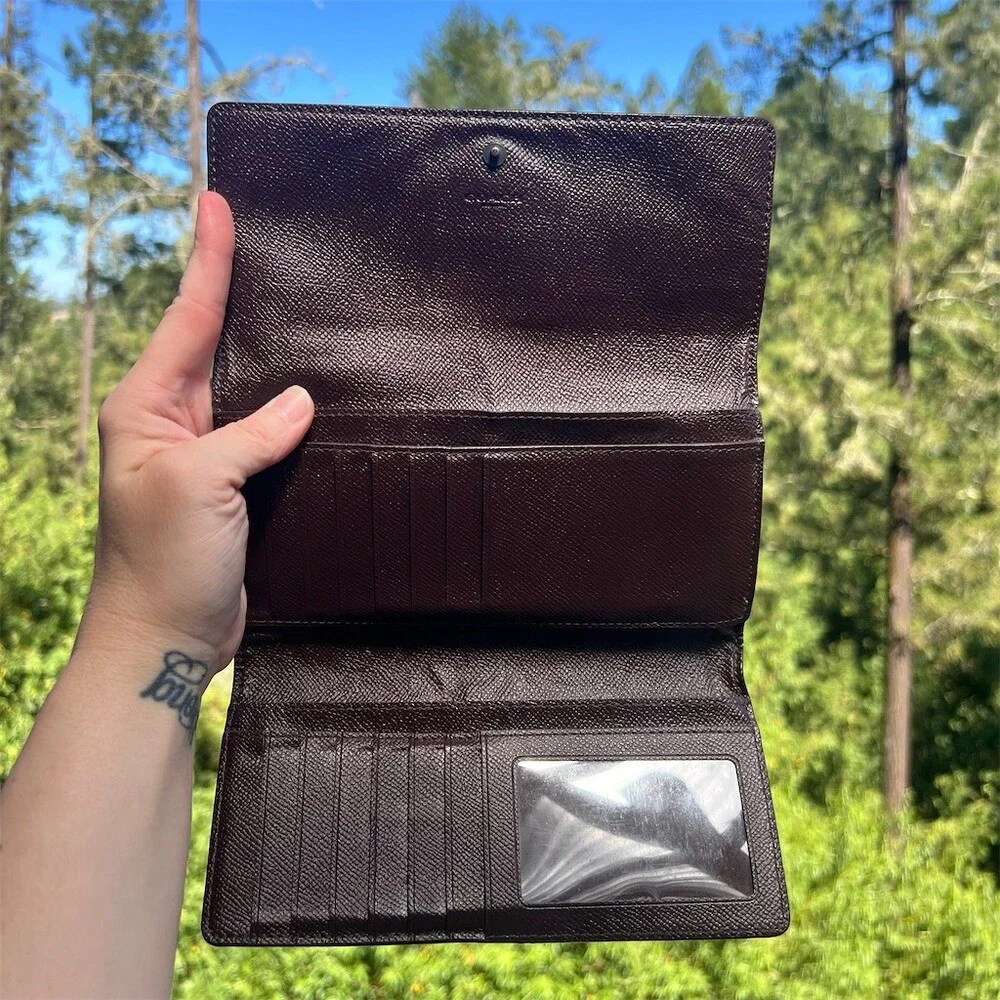 VINTAGE COACH Metallic Burgundy Crossgrain Leather Trifold Wallet AUTHENTIC